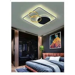 PLAFONIERA LED 55W QUADRATO CON CERCHI NERO ORO LAMPADA SOFFITTO LUCE 4000K 70890
