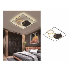 PLAFONIERA LED 55W QUADRATO CON CERCHI NERO ORO LAMPADA SOFFITTO LUCE 4000K 70890