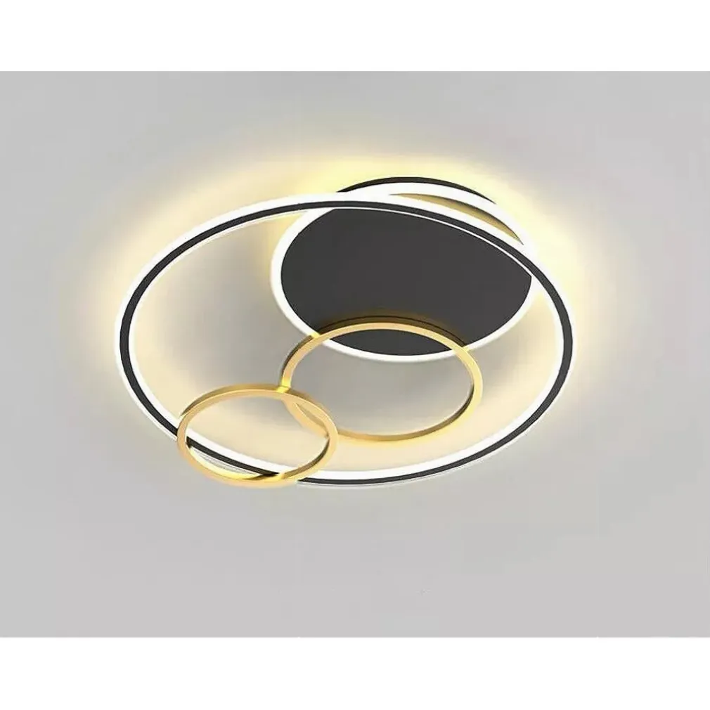 PLAFONIERA LED 55W TONDO CON CERCHI NERO ORO LAMPADA DA SOFFITTO LUCE 4000K 70876
