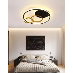 PLAFONIERA LED 55W TONDO CON CERCHI NERO ORO LAMPADA DA SOFFITTO LUCE 4000K 70876