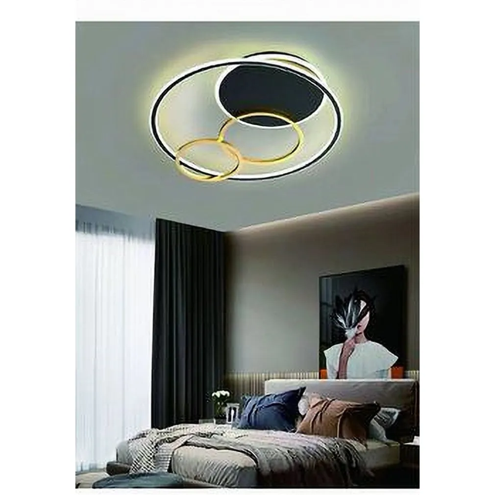 PLAFONIERA LED 55W TONDO CON CERCHI NERO ORO LAMPADA DA SOFFITTO LUCE 4000K 70876