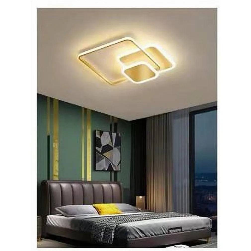 PLAFONIERA LUCE FREDDA LED QUADRATA 50 W LAMPADARIO A SOFFITTO ORO MODERNO 50088