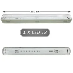 PLAFONIERA STAGNA 1 NEON LED TUBO T8 G13 DA 150CM PARETE SOFFITTO IP65 T8-150SS