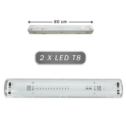 PLAFONIERA STAGNA 2 NEON LED TUBO T8 G13 60 CM DA PARETE SOFFITTO IP65 T8-60S