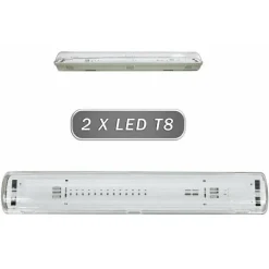 PLAFONIERA STAGNA 2 NEON LED TUBO T8 G13 120 CM DA PARETE SOFFITTO IP65 T8-120S