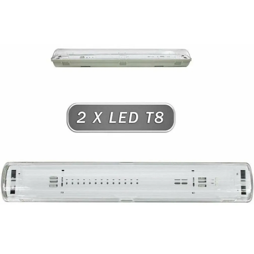 PLAFONIERA STAGNA 2 NEON LED TUBO T8 G13 120 CM DA PARETE SOFFITTO IP65 T8-120S