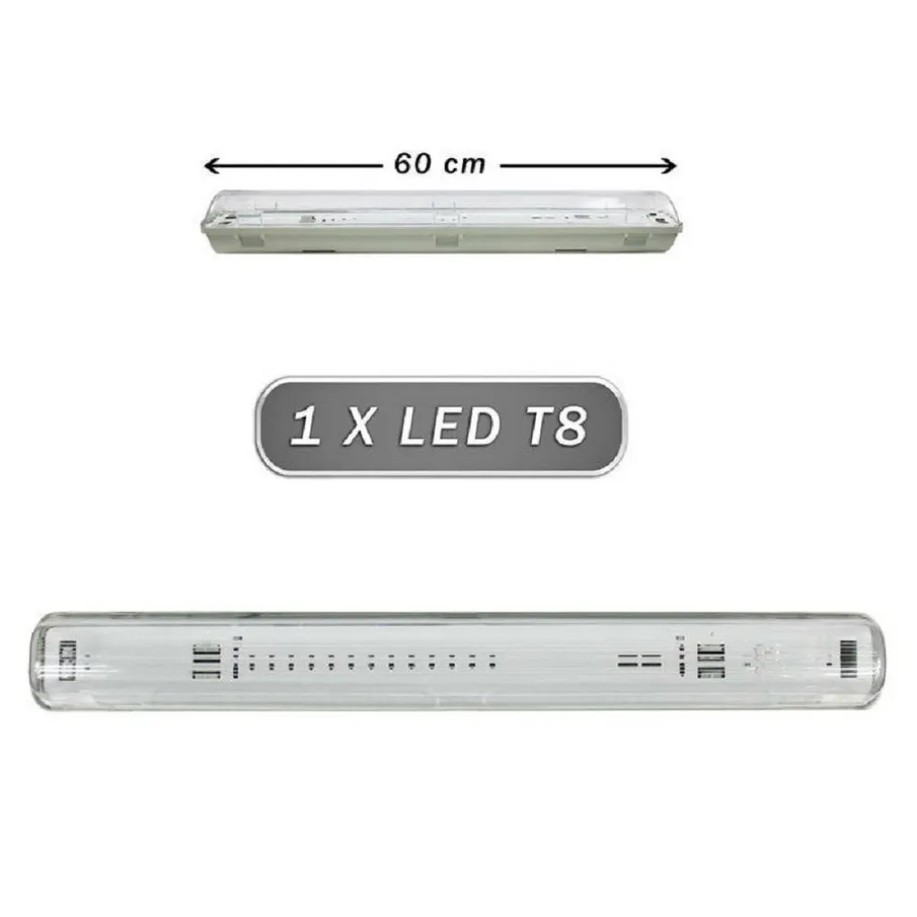 PLAFONIERA STAGNA 1 NEON LED TUBO T8 G13 60CM 220V PARETE SOFFITTO IP65 T8-60SS
