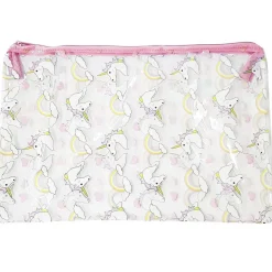 POCHETTE TRASPARENTE ROSA FANTASIA UNICORNO TRUCCO PLASTICA BEAUTY CASE DONNA