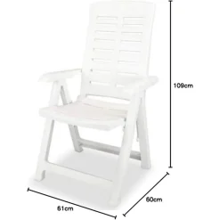 POLTRONA PIEGHEVOLE DA GIARDINO CON SCHENALE REGOLABILE COMODI BRACCIOLI BIANCA 008939