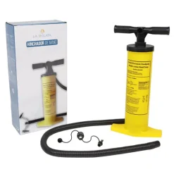 POMPA A MANO A DOPPIA AZIONE 51CM GONFIATORE MANUALE GIALLO CON TUBO 2 ADATTATORI 016972