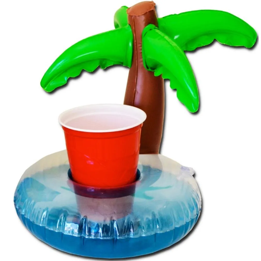 PORTA BIBITE GONFIABILE ISOLA CON PALMA GALLEGGIANTE PORTA LATTINA PISCINA 30 CM