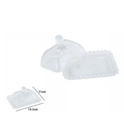 PORTA BURRO RETTANGOLARE IN VETRO TRASPARENTE BURRIERA BOMBONIERA CM 14.5X11