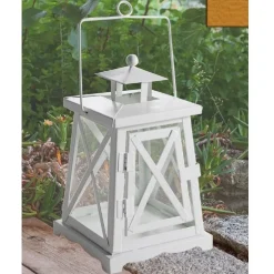 PORTA CANDELA LUMINO LANTERNA BIANCA METALLO BOMBONIERA MATRIMONIO CAMINO 42270