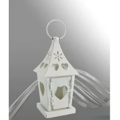 PORTA CANDELA LUMINO LANTERNA BIANCA IN METALLO BOMBONIERA MATRIMONIO 90539