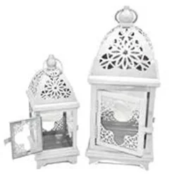 PORTA CANDELA NATALIZIA SET 2 PEZZI TEALIGHT FORMA LAMPADA BIANCO 34CM E 23CM