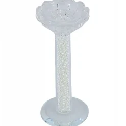 PORTA CANDELA VETRO PERLE CANDELIERE IDEA REGALO BOMBONIERA CRISTALLO 14X5.8 CM