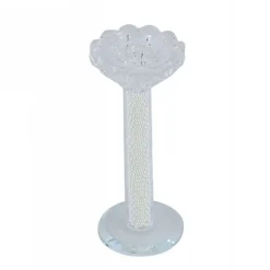 PORTA CANDELA VETRO PERLE CANDELIERE IDEA REGALO BOMBONIERA CRISTALLO 14X5.8 CM