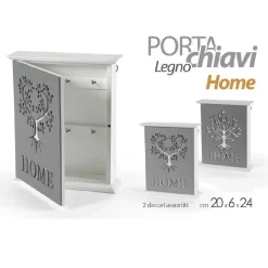 PORTA CHIAVI PARETE 20X6X24CM LEGNO DECORO HOME MODERNO DECORI ASSORTITI 818585
