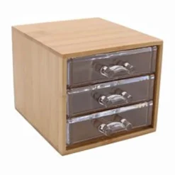 PORTA GIOIELLI COSMETICI CON 3 CASSETTI ORGANIZZATORE CASA IN LEGNO 12.3X15.3X11 CM 10830