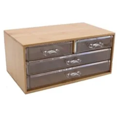 PORTA GIOIELLI COSMETICI CON 4 CASSETTI ORGANIZZATORE CASA IN LEGNO 24.3X15.3X11CM 10832