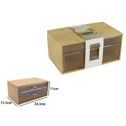 PORTA GIOIELLI COSMETICI CON 2 CASSETTI FORME DIVERSE ORGANIZER LEGNO 24.3X15.3X11CM 10831