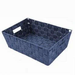 PORTA OGGETTI BLU CESTO IN TESSUTO INTRECCIATO 38 X 26 X 13CM CON MANIGLIE 79034