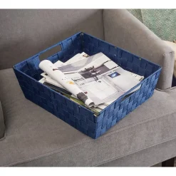 PORTA OGGETTI BLU CESTO IN TESSUTO INTRECCIATO 38 X 26 X 13CM CON MANIGLIE 79034