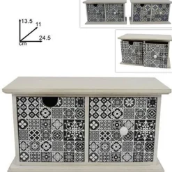 PORTA OGGETTI CASSETTIERA CON 2 CASSETTI IN LEGNO COUNTRY CHIC ARREDAMENTO