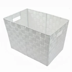 PORTA OGGETTI CESTO IN TESSUTO INTRECCIATO 38X26X25 CM CON MANIGLIE BIANCO 79037