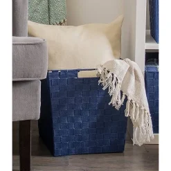 PORTA OGGETTI CESTO IN TESSUTO INTRECCIATO 38 X 26 X 25CM CON MANIGLIE BLU 79040