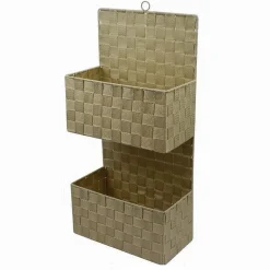 PORTA OGGETTI DA APPENDERE IN TESSUTO A 2 RIPIANI PARETE ORGANIZER BEIGE 79099