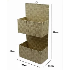 PORTA OGGETTI DA APPENDERE IN TESSUTO A 2 RIPIANI PARETE ORGANIZER BEIGE 79099