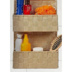 PORTA OGGETTI DA APPENDERE IN TESSUTO A 2 RIPIANI PARETE ORGANIZER BEIGE 79099