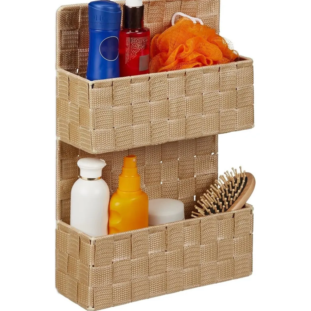 PORTA OGGETTI DA APPENDERE IN TESSUTO A 2 RIPIANI PARETE ORGANIZER BEIGE 79099