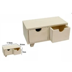 PORTA OGGETTI MINI CASSETTIERA 2 CASSETTI IN LEGNO NATURALE DECOUPAGE 53388A