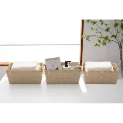 PORTA OGGETTI ORGANIZER BAGNO CAMERA CUCINA IN TESSUTO BEIGE 28X22X10.5CM 79021