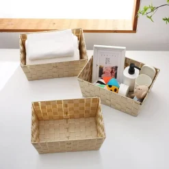 PORTA OGGETTI ORGANIZER BAGNO CAMERA CUCINA IN TESSUTO BEIGE 28X22X10.5CM 79021