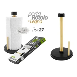 PORTA ROTOLO CARTA CUCINA IN LEGNO 16X27CM SUPPORTO PORTAROTOLO VERTICALE 838286