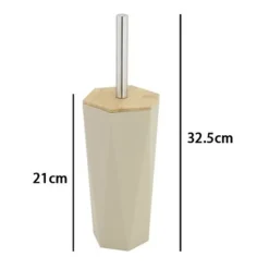 PORTA SCOPINO ESAGONALE GEOMETRICO BEIGE LEGNO CON SCOPETTINO SPAZZOLONE WC BAGNO 10844