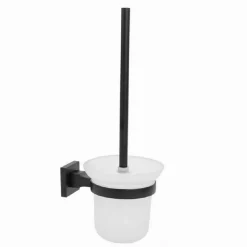 PORTA SCOPINO IN ACCIAIO VETRO FINITURA NERO OPACO CON FISSAGGIO A PARETE MURO