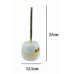 PORTA SCOPINO IN CERAMICA BIANCA DECORATO CON PIUMA ORO ACCESSORIO BAGNO 59897