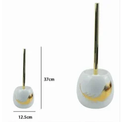 PORTA SCOPINO IN CERAMICA BIANCA DECORATO CON PIUMA ORO ACCESSORIO BAGNO 59897