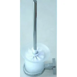 PORTA SCOPINO PARETE IN ACCIAIO VETRO SATINATO A PARETE CON SCOPINO BAGNO 52208A