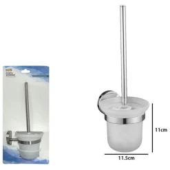 PORTA SCOPINO PER WC IN ACCIAIO SATINATO CON BICCHIERE VETRO SATINATO ARREDO BAGNO 87913