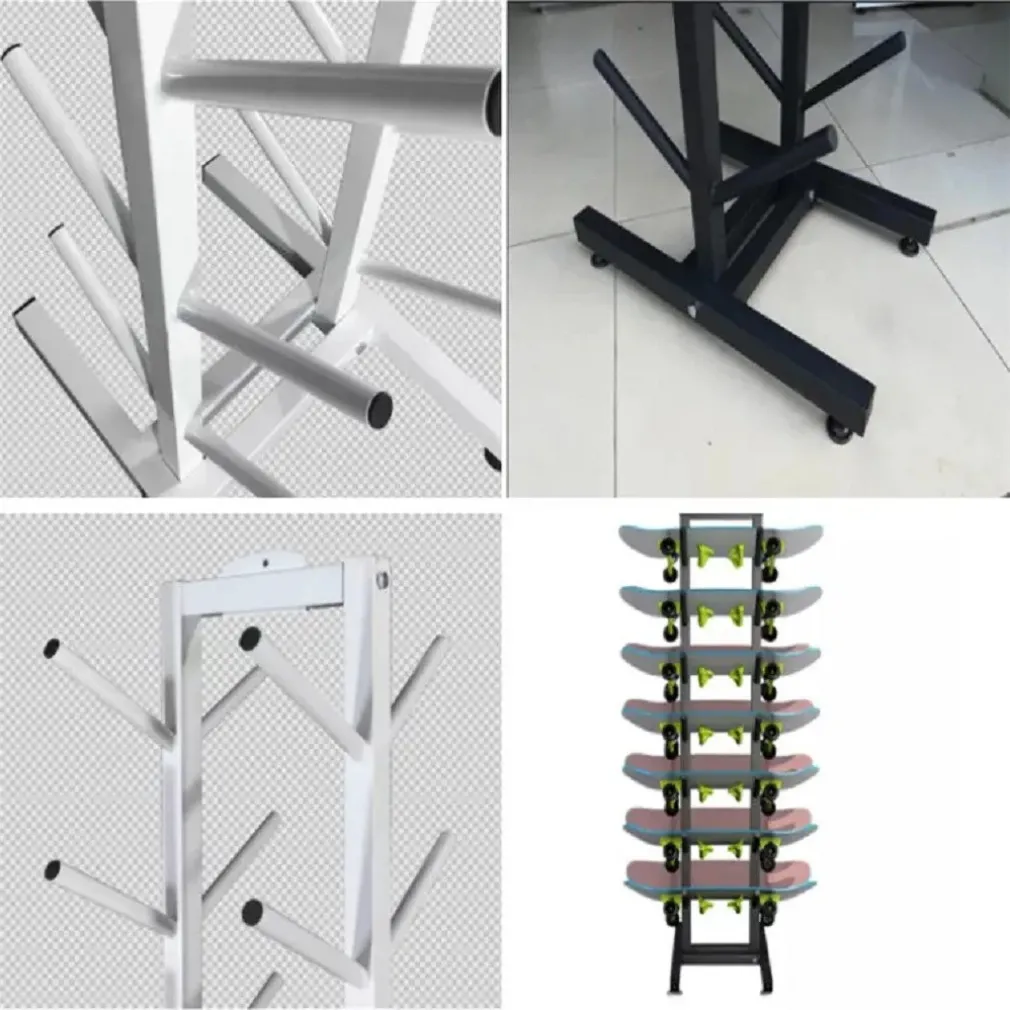 PORTA SKATEBOARD A 7 STRATI IN METALLO NERO DA TERRA PER ESPOSIZIONE DEL NEGOZIO