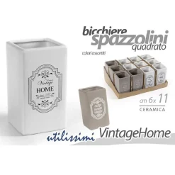 PORTA SPAZZOLINI BICCHIERE CERAMICA VINTAGE HOME 6X11CM COLORI ASSORTITI 749568