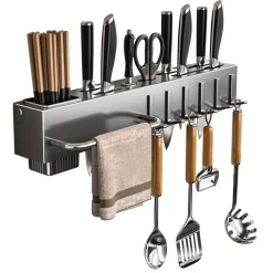 PORTA UTENSILI CON 6 GANCI ADESIVO APPENDI MESTOLI PORTA COLTELLI GADGET DA CUCINA