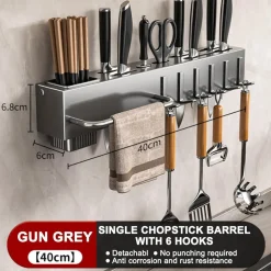 PORTA UTENSILI CON 6 GANCI ADESIVO APPENDI MESTOLI PORTA COLTELLI GADGET DA CUCINA