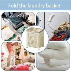 PORTABIANCHERIA CON RUOTE IN PLASTICA PIEGHEVOLE PORTATILE LAVANDERIA BAGNO