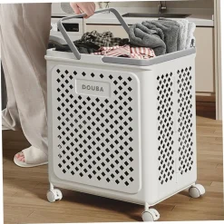 PORTABIANCHERIA CON RUOTE IN PLASTICA PIEGHEVOLE PORTATILE LAVANDERIA BAGNO